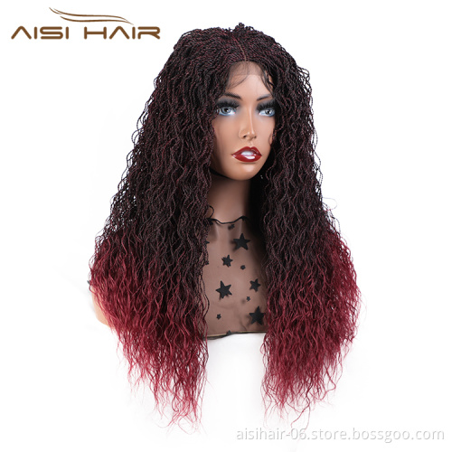 Aisi Hair New Design Wholesale Senegalese Twist Braided Swiss Lace Wigs Long Braided Ombre Red Front Lace Wigs For Black Women